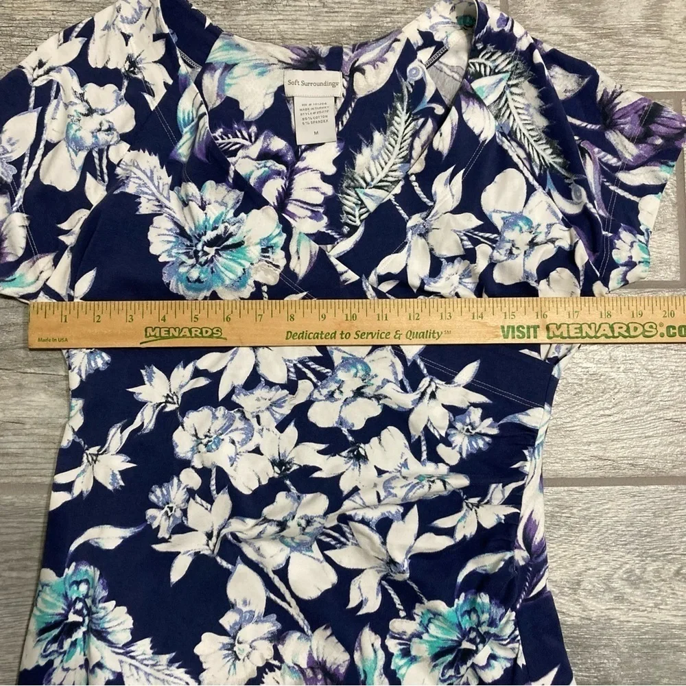 Soft Surroundings Women's Blue Floral Shapely Anywhere Faux Wrap Dress M